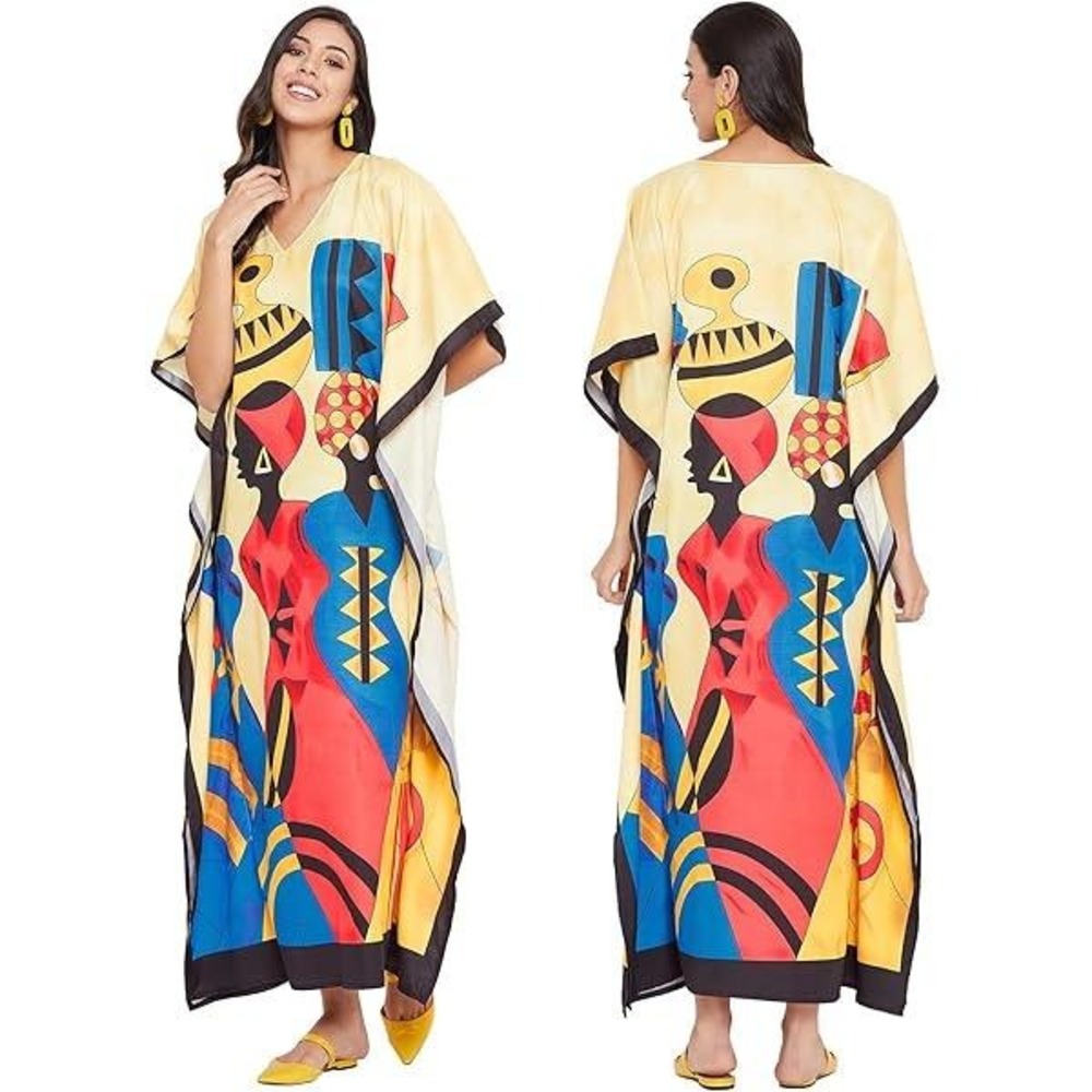Gypsie Blu Kaftan Womens One Size Yellow Tribal Ethnic Art Wear Festival Caftan